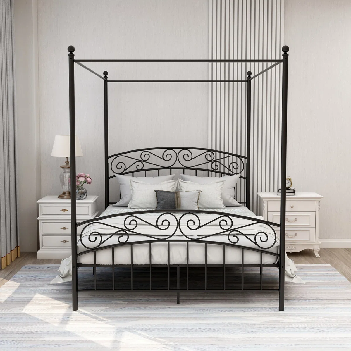 Classic Metal Canopy Bed Frame with Anti-Slip Design
